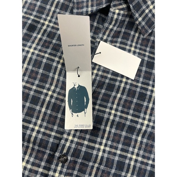 Perry Ellis Men's Dark Sapphire Shirt Size XL Untucked Light Flannel Shirt NWT - Picture 3 of 8